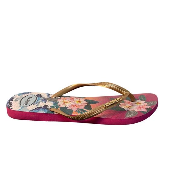 Havaianas Flower Print Flip Flops Color Pink Size 8 - Picture 4 of 12